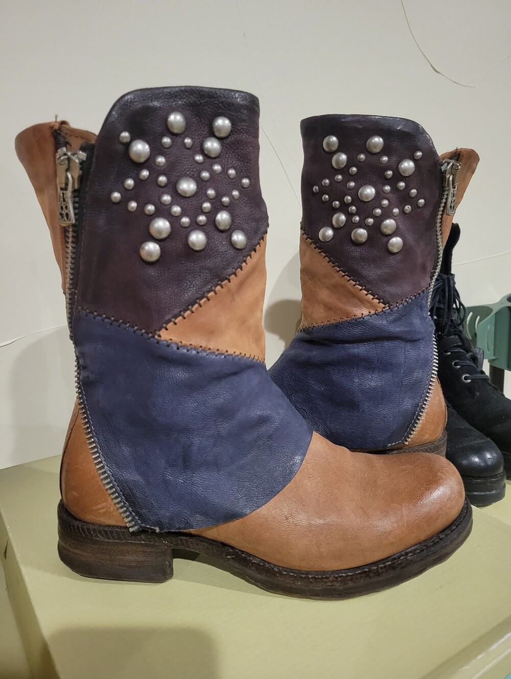Women’s A.S.98 Multi-Color Studded Leather Ankle Boots 38